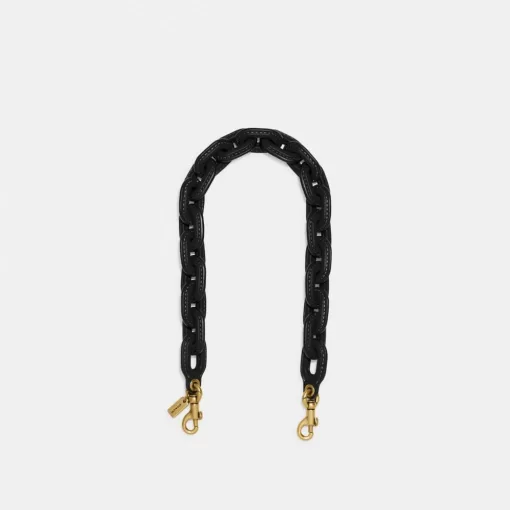 Coach Leather Covered Short Chain Strap Jewelry Women Black