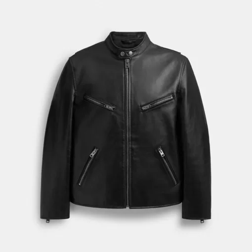 Coach Leather Racer Jackets Men Black