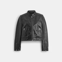 Coach Leather Racing Jacket Jackets Women Black