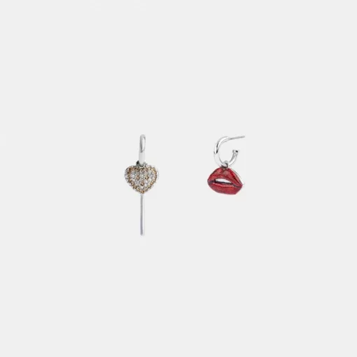 Coach Lollipop And Lips Mismatch Earrings Jewelry Women Silver Multicolor