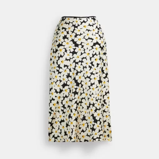 Coach Long Floral Midi Skirt Bottoms Women Black