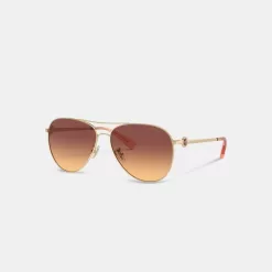 Coach Metal Aviator Sunglasses Eyewear Women Dark Brown