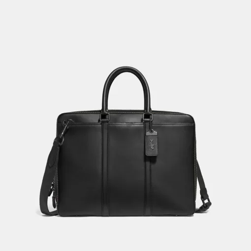 Coach Metropolitan Slim Brief Briefcase Men Black Copper Black