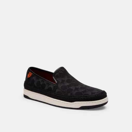 Coach Miles Espadrille In Signature Denim Loafers Men Black Blue