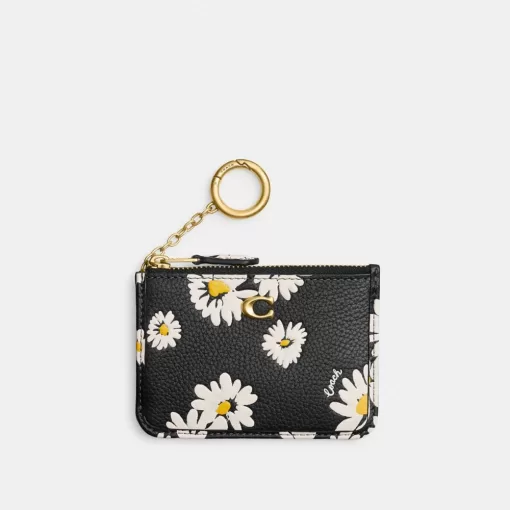 Coach Mini Skinny ID Case With Floral Print Card Case Women Black Multicolor