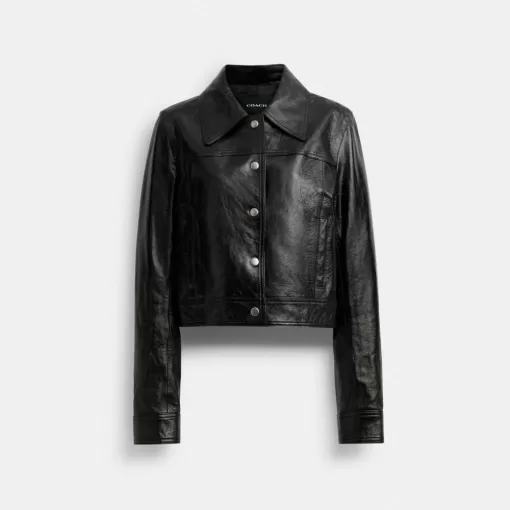 Coach Patent Leather Jacket Jackets Women Black