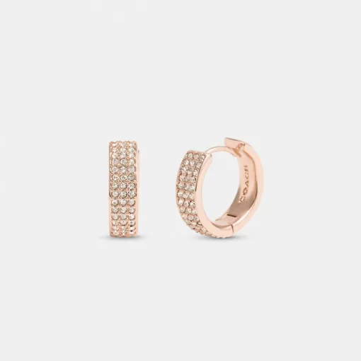 Coach Pave Huggie Earrings Jewelry Women Pink Gold