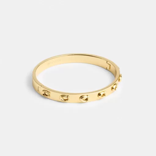 Coach Pegged Signature Hinged Bangle Jewelry Women Gold