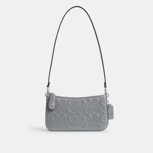 Coach Penn Shoulder Bag In Signature Leather Shoulder Bag Women Silver Gray Blue