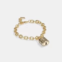 Coach Quilted Padlock Chain Bracelet Jewelry Women Gold Black