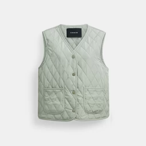 Coach Quilted Vest Jackets Women Green