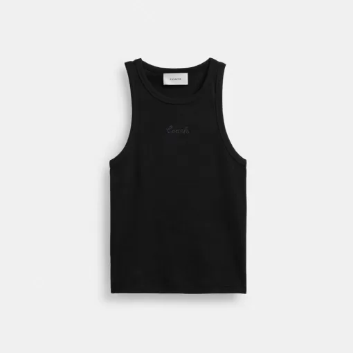 Coach Ribbed Script Tank Top Tops Women Black