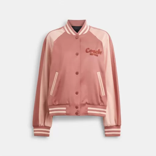 Coach Satin Varsity Jacket Jackets Women Pink