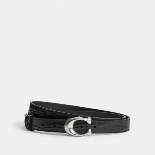 Coach Sculpted Signature Buckle Reversible Belt, 25 Mm Belt Women Silver Black