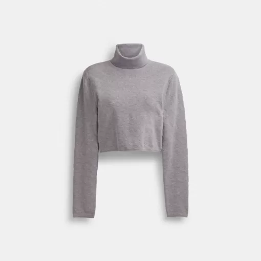 Coach Signature Cropped Turtleneck Tops Womens Gray