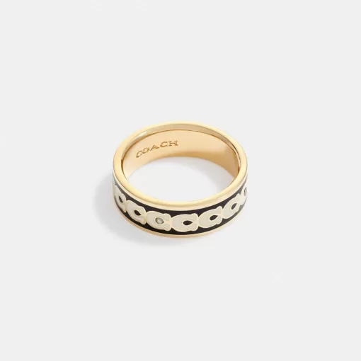 Coach Signature Enamel Ring Jewelry Women Gold Black