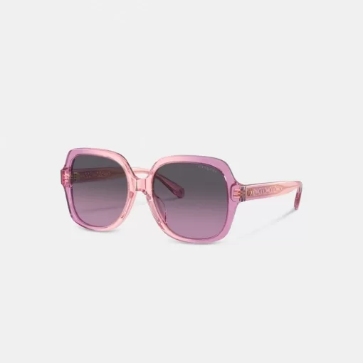 Coach Signature Ombre Oversized Square Sunglasses Eyewear Women Pink Purple