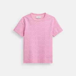 Coach Signature Ringer T Shirt In Organic Cotton Tops Women Pink