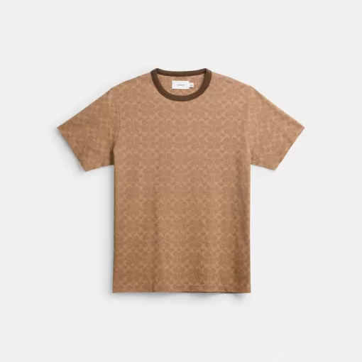 Coach Signature T Shirt Tops Men Brown