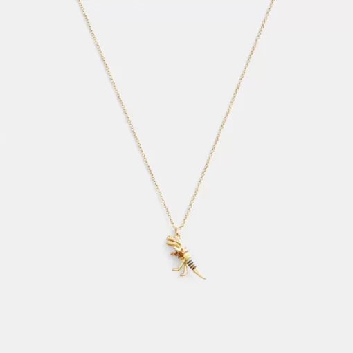 Coach Skeletal Rexy Pendant Necklace Jewelry Women Gold Multicolor