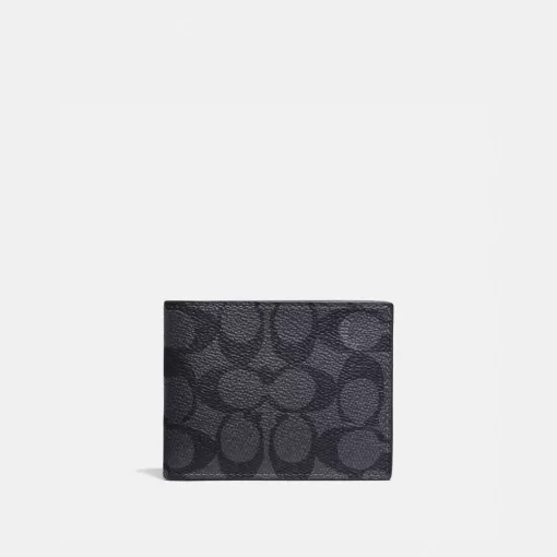 Coach Slim Billfold Wallet In Signature Canvas Wallets Men Gray Black