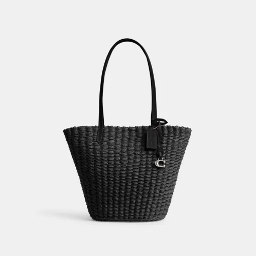 Coach Small Straw Tote Tote Bags Women Silver Black