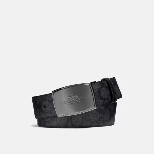 Coach Stitched Plaque Buckle Cut To Size Reversible Belt, 38 Mm Belt Men Gray Black