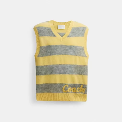 Coach Sweater Vest Tops Men Yellow Multicolored