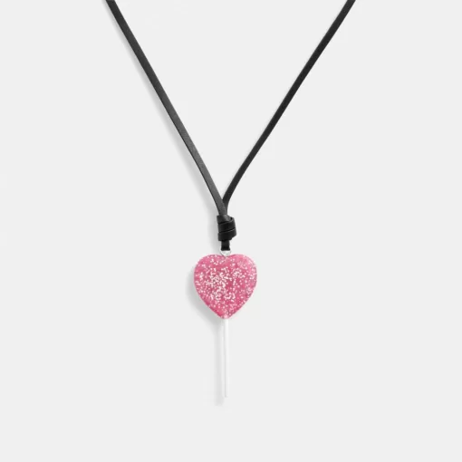 Coach The Lil Nas X Drop Heart Lollipop Necklace Jewelry Women Silver Pink