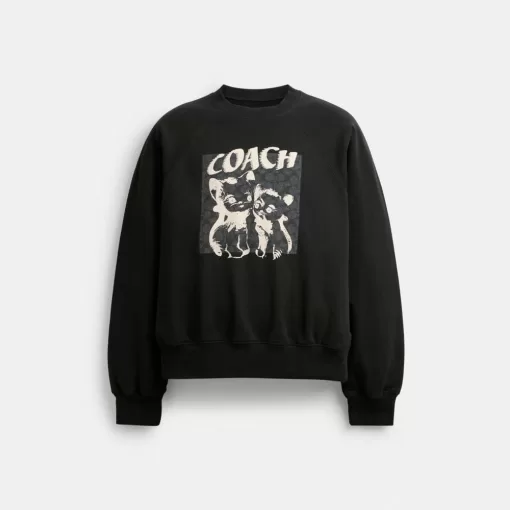 Coach The Lil Nas X Drop Signature Cats Crewneck Sweatshirt Tops Men Black