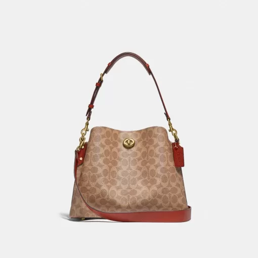 Coach Willow Shoulder Bag In Signature Canvas Shoulder Bag Women Brown Red