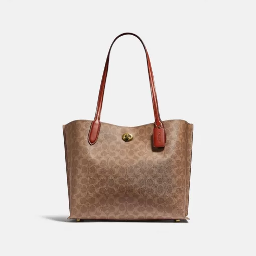 Coach Willow Tote Bag In Signature Canvas Tote Bags Women Brown Red